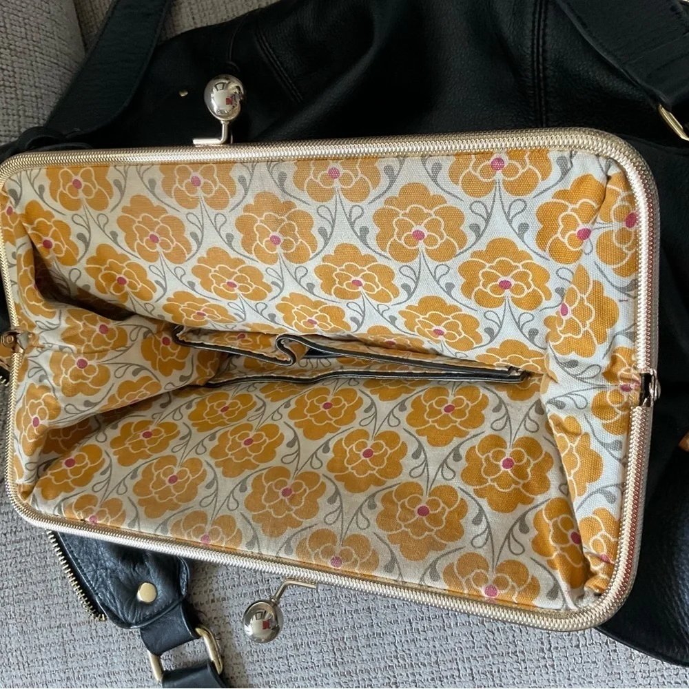 Emma Fox Black Leather Handbag with Gold Hardware
